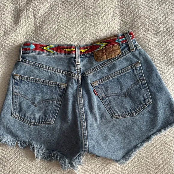 Levi's Blue Denim Jean Shorts with Red Beaded Trim - Picture 5 of 5